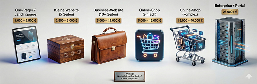 Webdesign Preise Übersicht Kostenaufstellung für Websites