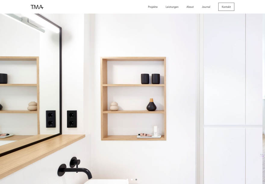 Klar strukturierte Architektur Website TMA Studio