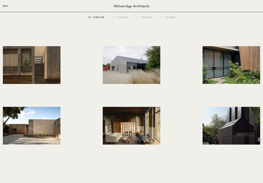 Galerieartiges Webdesign Wolveridge Architects
