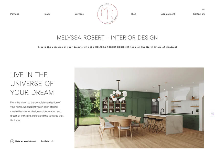 Schlichte und elegante Innenarchitektur Website von Melyssa Robert