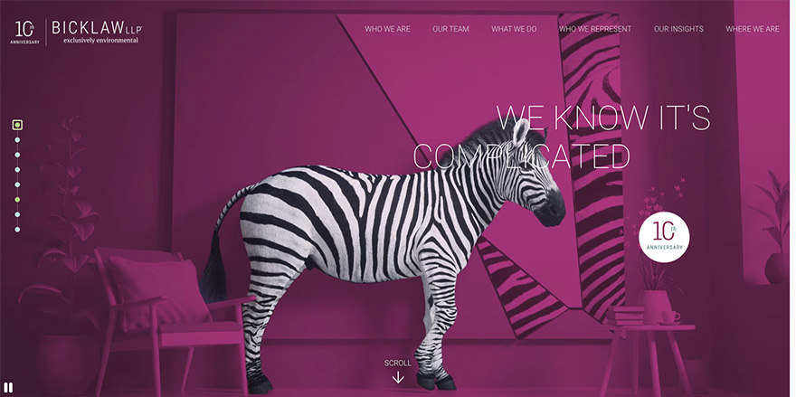 Bick Law California - Storytelling-Slider mit Wildtieren und Corporate Design Animationen