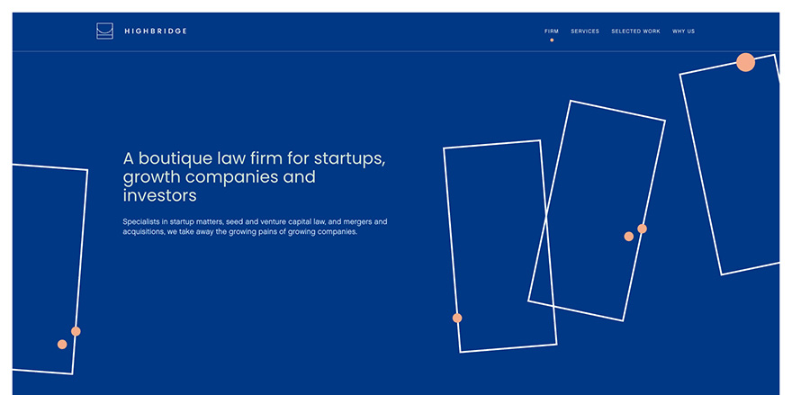 Highbridge Anwaltswebsite - Digital-First Design für Startups mit minimalistischen Animationen