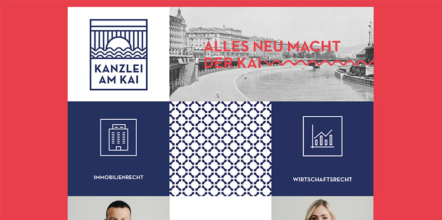 Kanzlei am Kai Anwaltswebsite - Experimentelles Layout mit ungewöhnlichem Raster