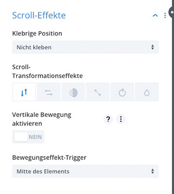 Divi Builder erweiterte Features und Scroll-Effekte Übersicht