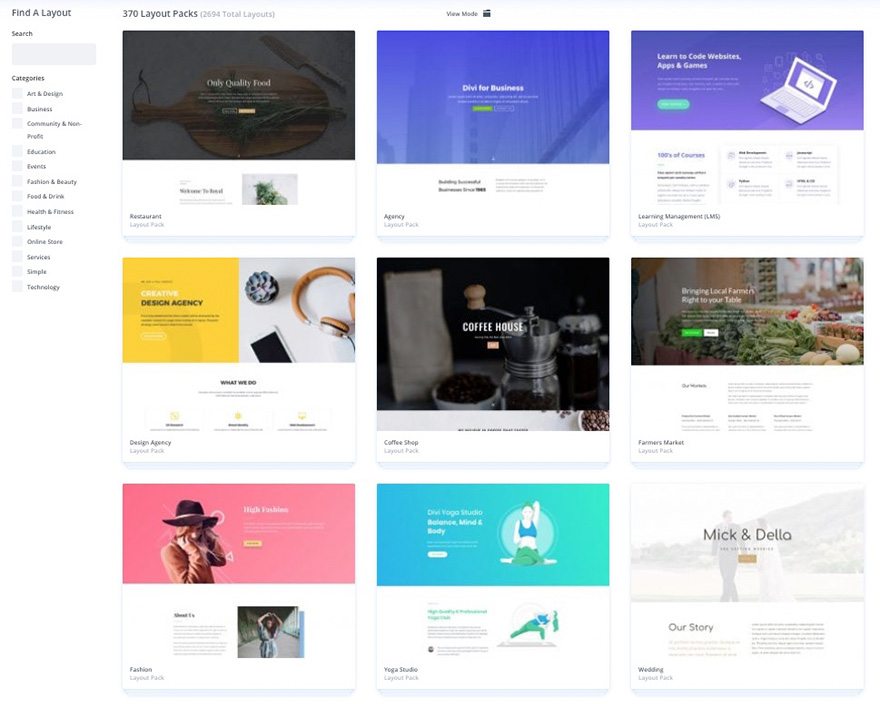 Divi Layouts - Über 2500 fertige Vorlagen
