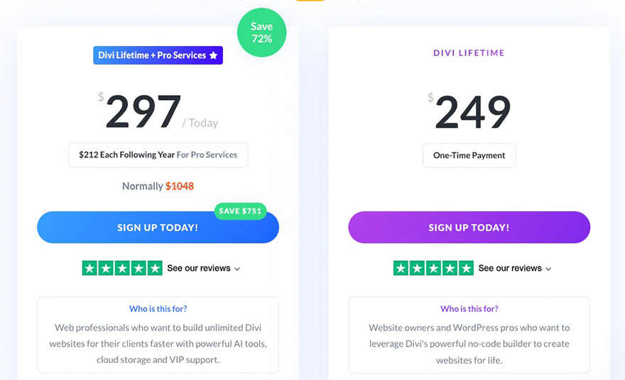 Divi Preise mit Lifetime-Option
