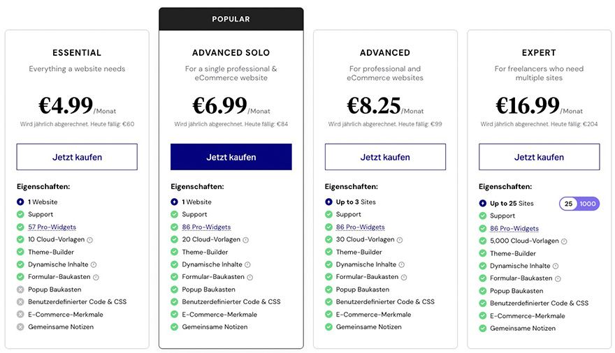 Elementor Preise und Lizenzmodelle