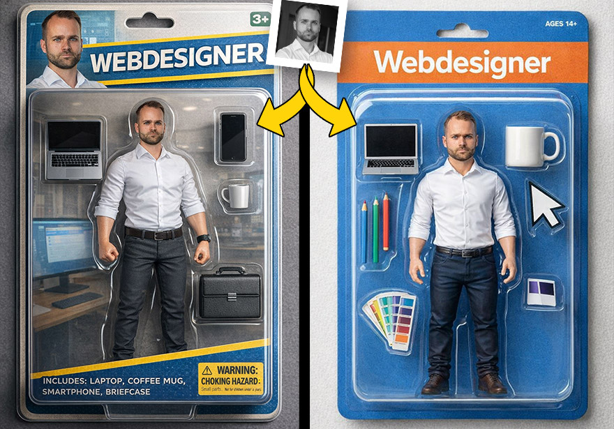 ChatGPT Actionfiguren-Trend: Personen als verpackte Action-Figuren in Blisterverpackung – viraler KI-Bildtrend