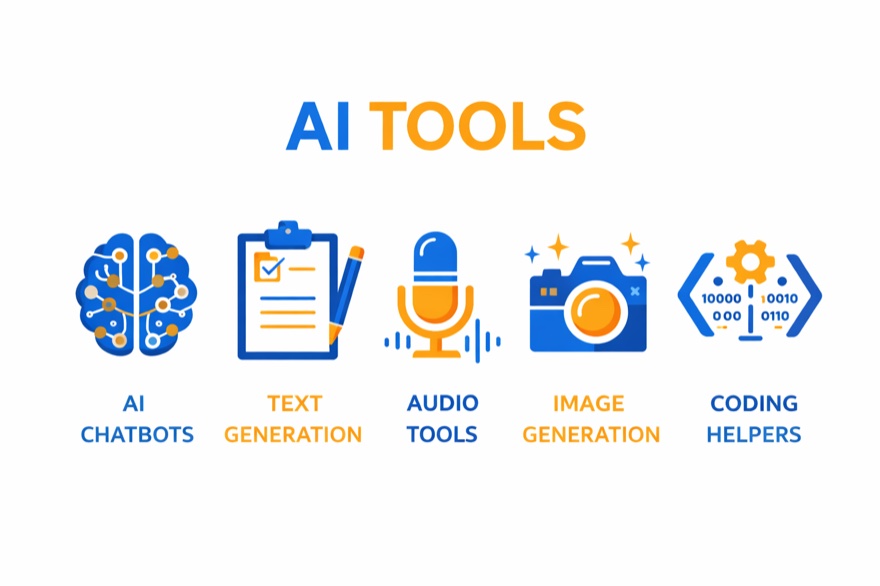 ChatGPT Social-Media-Grafik erstellen: Moderne Infografik über KI-Tools mit Icons im Flat-Design