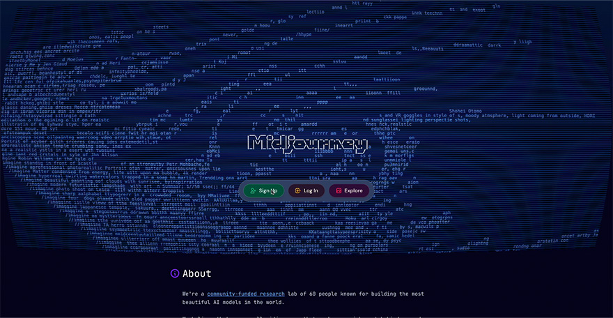 Midjourney Anmeldung - Sign Up Button auf der Midjourney Startseite