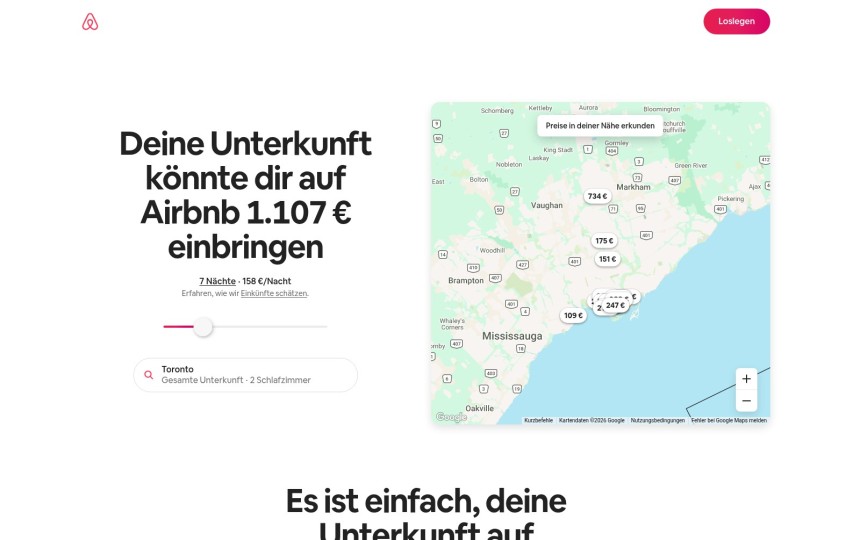Landing Page Beispiele Airbnb
