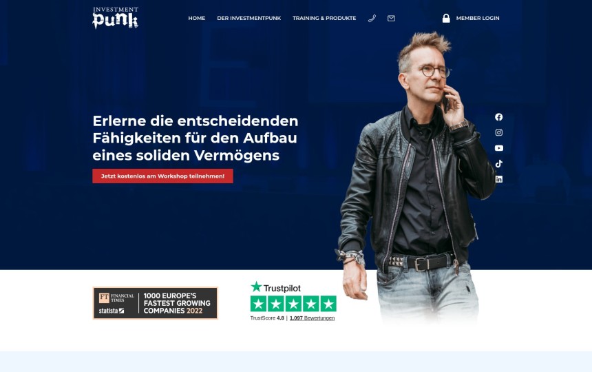 Landing Page Beispiele Investment Punk