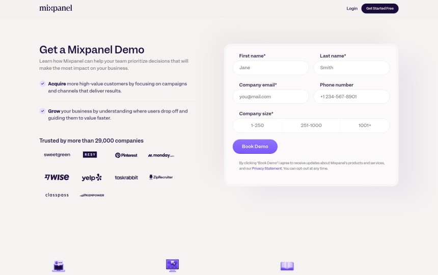 Landing Page Beispiele Mixpanel