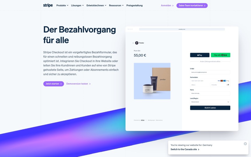 Landing Page Beispiele Stripe