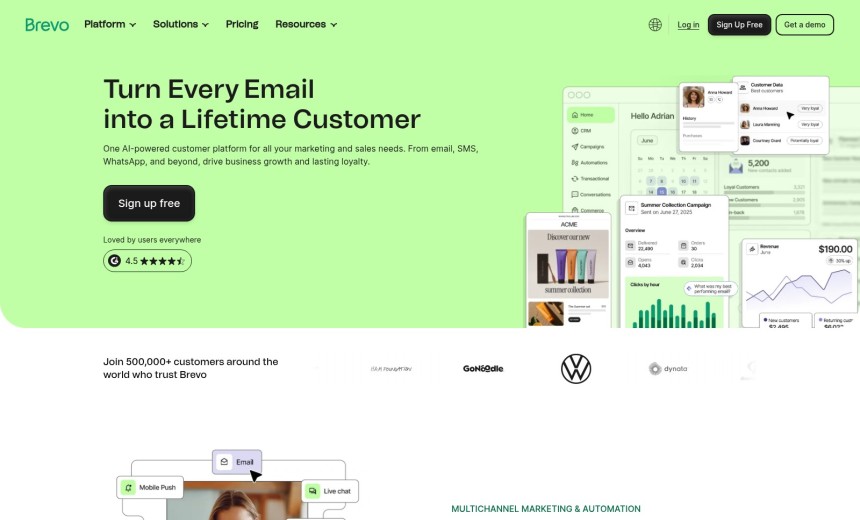 Brevo Marketing-Plattform mit Landing Page Builder, E-Mail-Marketing und EU-Servern für maximale DSGVO-Konformität