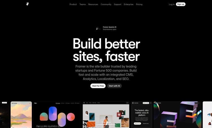 Framer Website Builder mit KI-Site-Generator, Figma-Import und Next.js-Performance für anspruchsvolle Designer