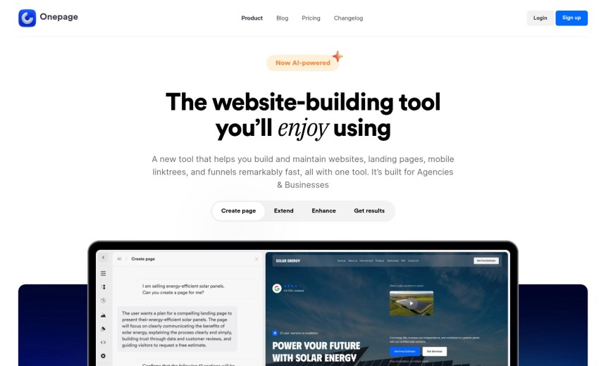Onepage.io Landing Page Builder Dashboard mit Drag-and-Drop-Editor und DSGVO-konformen Features für deutsche Nutzer