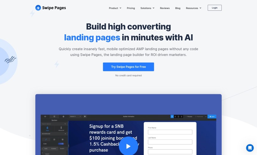 Swipe Pages Landing Page Builder mit AMP-Support für blitzschnelle mobile Landing Pages unter einer Sekunde Ladezeit