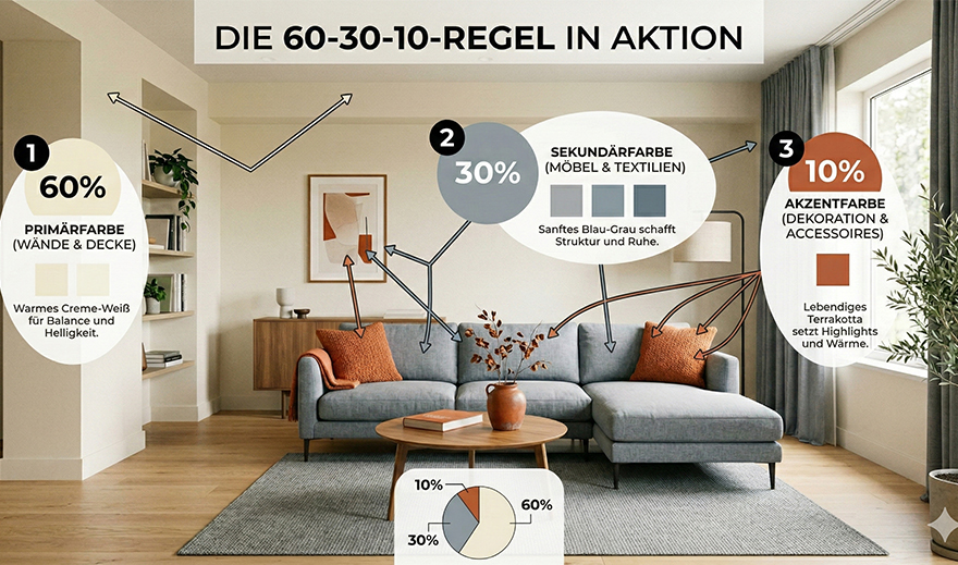 60-30-10-Regel im Webdesign – Verteilung von Hauptfarbe, Sekundärfarbe und Akzentfarbe