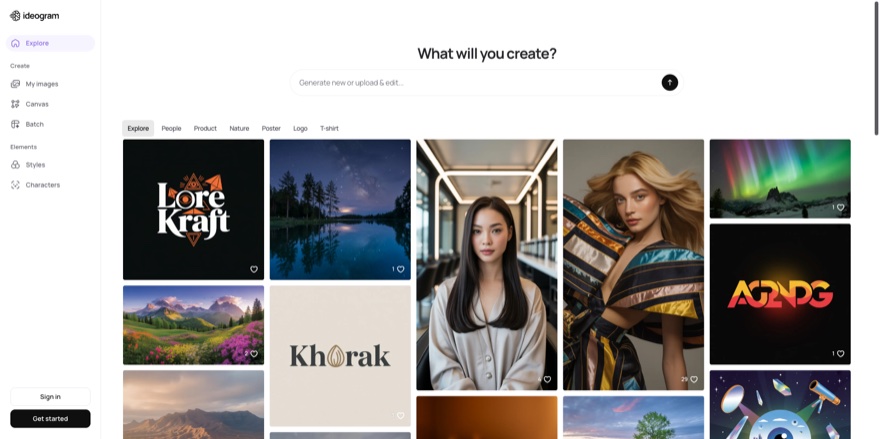 Screenshot der Ideogram KI-Bildgenerator Oberfläche