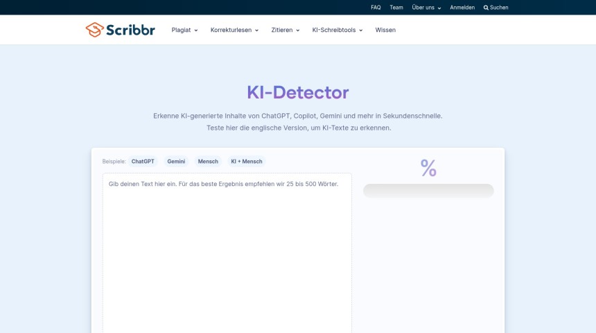 Scribbr KI-Detektor Ergebnis
