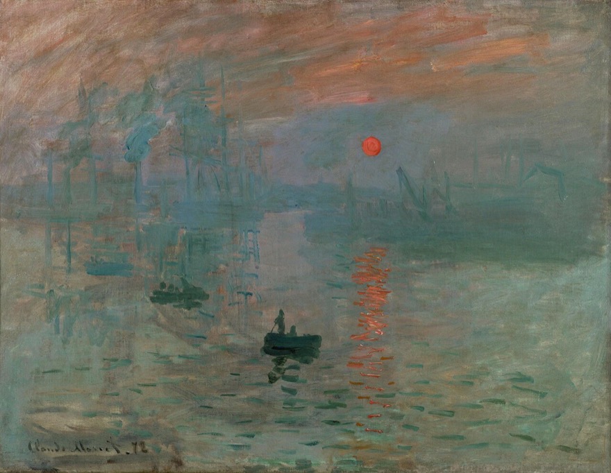 Claude Monet Impression Sonnenaufgang – impressionistisches Gemälde mit warmem Orange gegen kühles Blau als Warm-Kalt-Kontrast