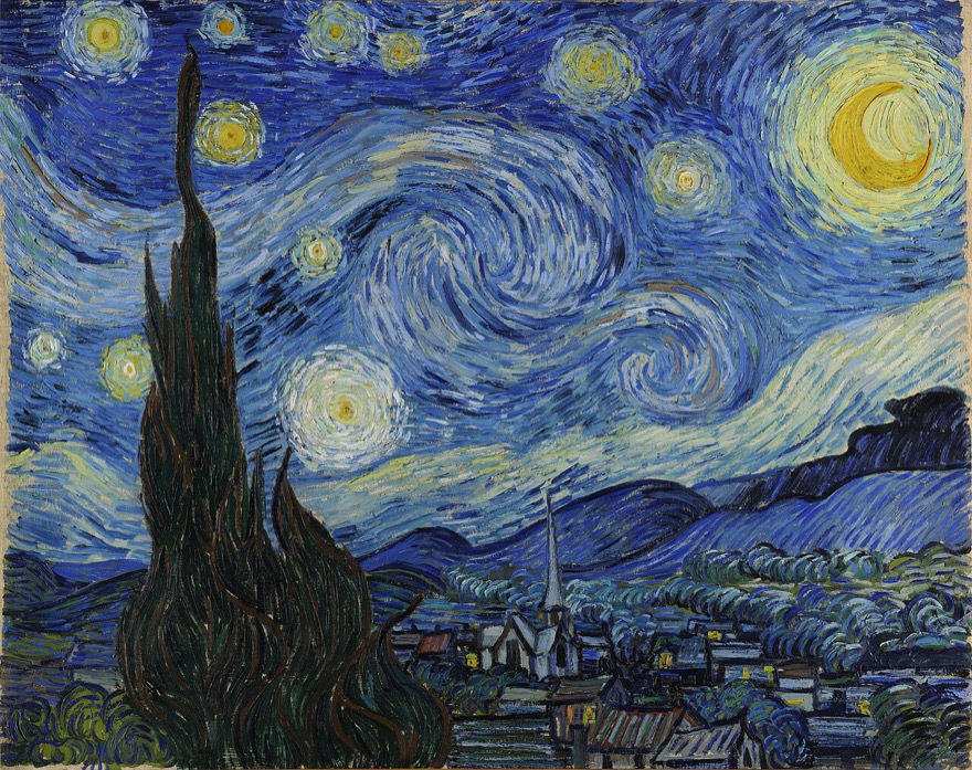Vincent van Gogh Sternennacht – Gemälde mit intensivem Komplementärkontrast aus Blau und Gelb