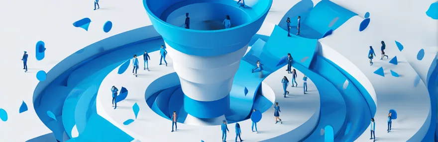 Conversion Funnel mit Besuchern die durch verschiedene Teststufen fliessen