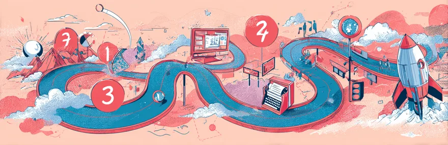 Retro Roadmap mit sechs Meilensteinen zum Affiliate Start