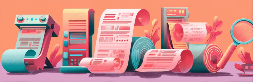 Retro Druckerpresse mit verschiedenen Content Formaten