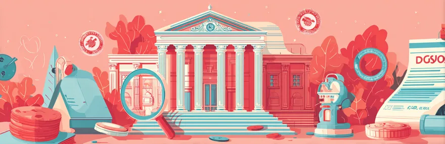 Retro Gerichtsgebaeude mit Waage und DSGVO Stempel