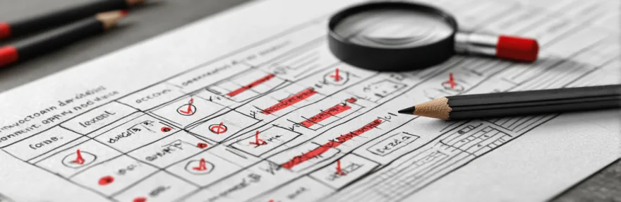 Redaktionsplan als Spreadsheet-Wireframe mit Lupe