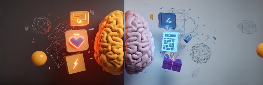 Gehirn aufgeteilt in emotionale und logische Haelfte - Psychologie des Copywritings