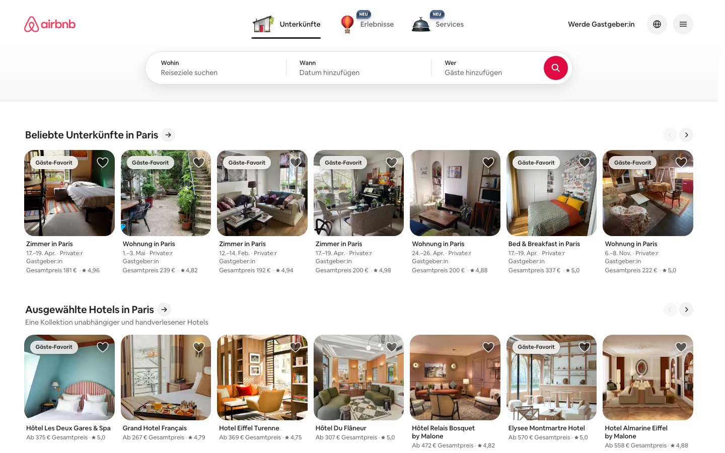 Airbnb - Emotionales Design das Fernweh weckt Emotionales Webdesign 2026 - Airbnb erzeugt durch visuelle Elemente einladende Atmosphäre