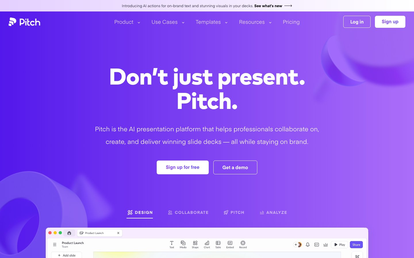 Pitch - Eindrucksvoller Farbverlauf im Hero-Bereich Farbverläufe Webdesign Trend 2026 - Pitch mit auffälligem lila Gradient-Hero