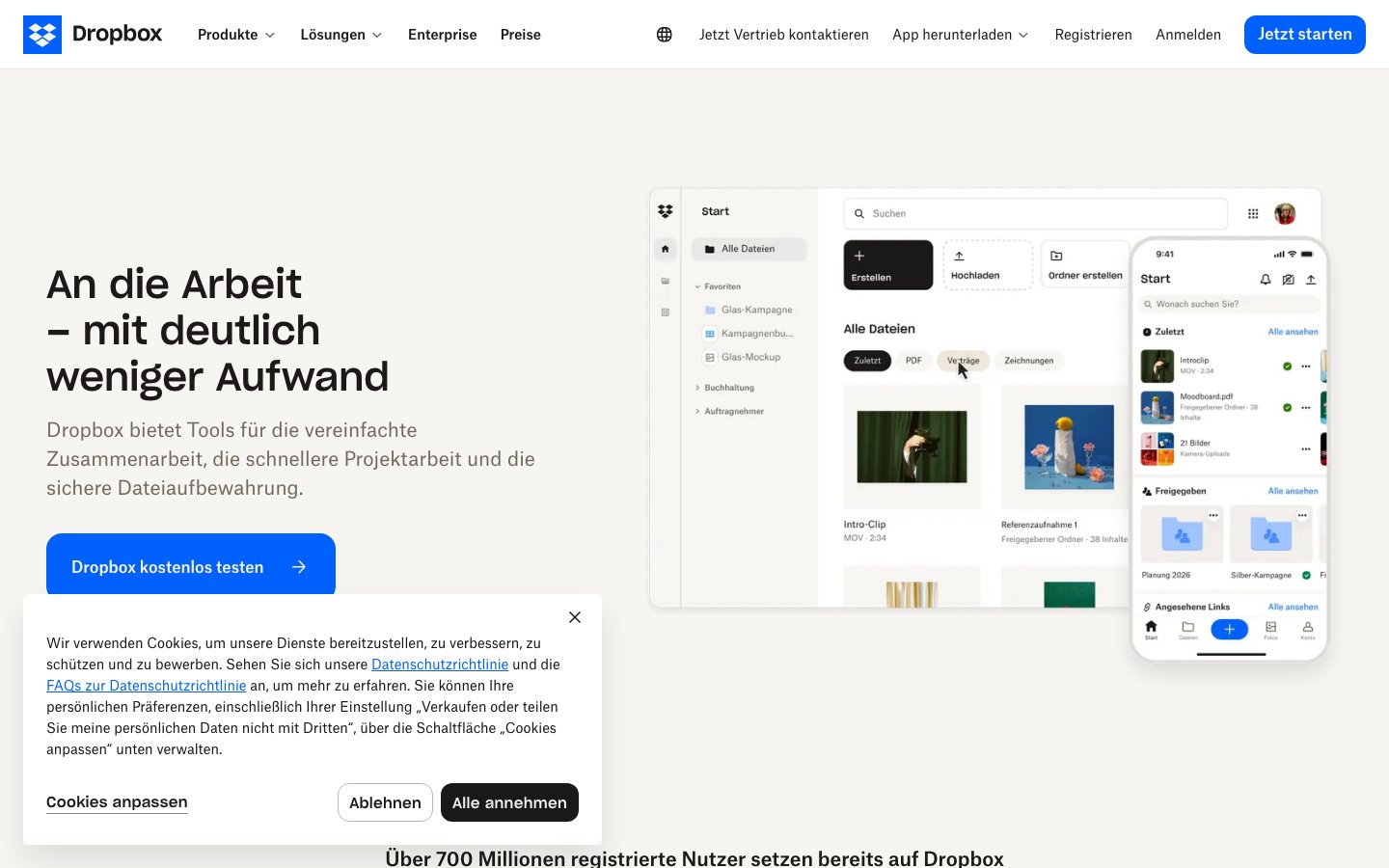 Dropbox - Handgezeichnete Illustrationen im Webdesign Handgemachte Designelemente 2026 - Dropbox mit Illustrationen und Human Touch