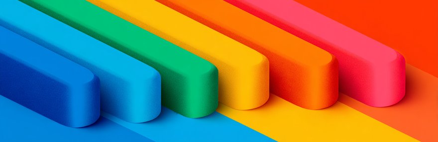 Hex-Farben und Farbcodes im Webdesign – bunte 3D-Balken in Regenbogenfarben