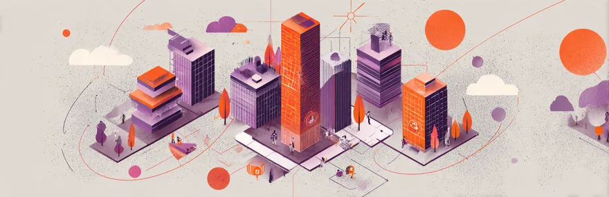 Pillar-Page-Turm verbunden durch Brücken zu Topic Clustern – SEO-Strategie für Inbound Marketing