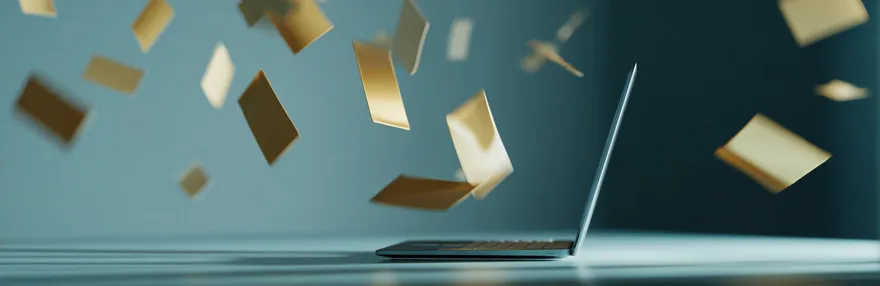 Laptop zieht goldene Blätter magnetisch an – Lead Magnet Konzept