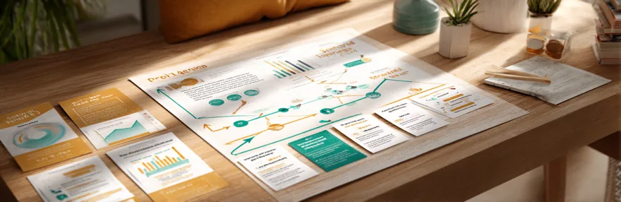 Infografik Poster mit Marketing Roadmap auf Schreibtisch