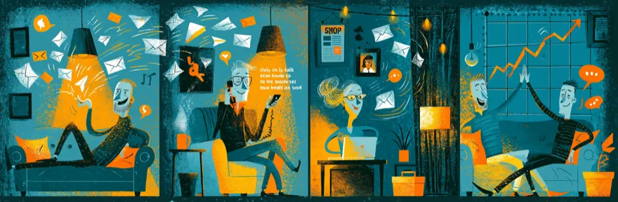 Vier Branchen Comic mit Marketing Automation Szenarien