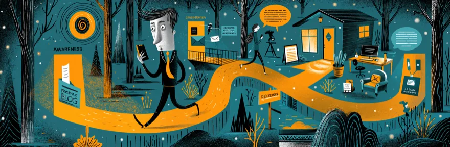 Customer Journey als gewundener Pfad durch eine Landschaft