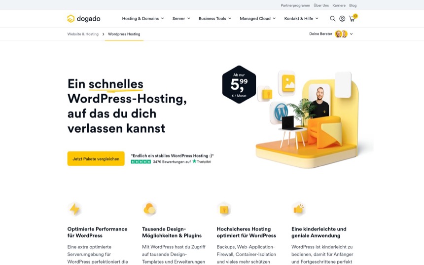 Dogado WordPress Hosting - deutscher Allrounder mit Plesk-Interface