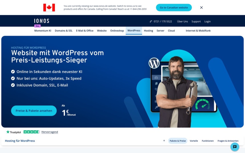 IONOS WordPress Hosting - Shared Hosting Landing Page