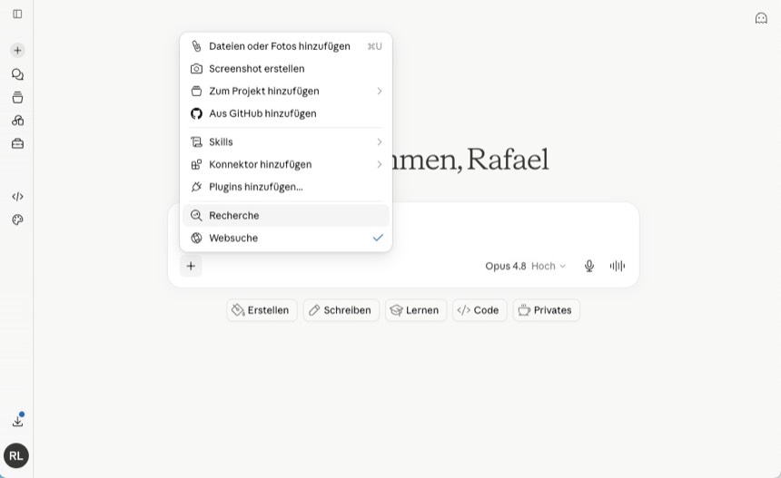 Claude Recherche-Funktion mit Opus 4.8