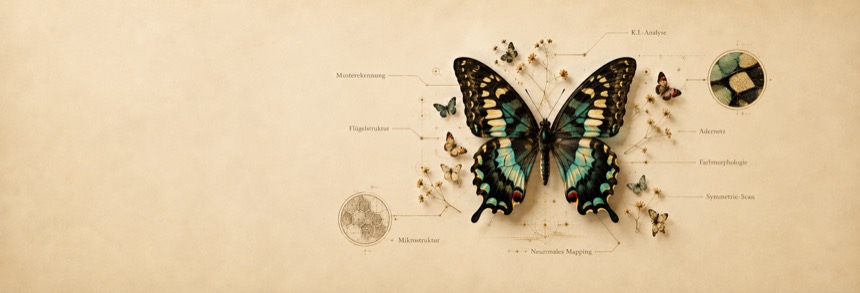Claude Fable 5 – KI-Analyse einer Schmetterling-Struktur: Mustererkennung, Adernetz und Symmetrie-Scan