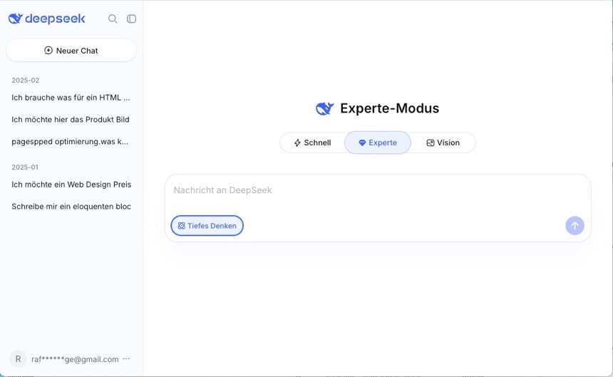 DeepSeek Experte-Modus mit tiefem Denken