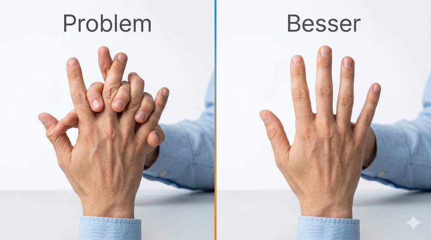 Vergleich Problem und Besser - verschraenkte Finger als haeufiger Fehler bei KI-generierten Haenden - Nano Banana Grenzen