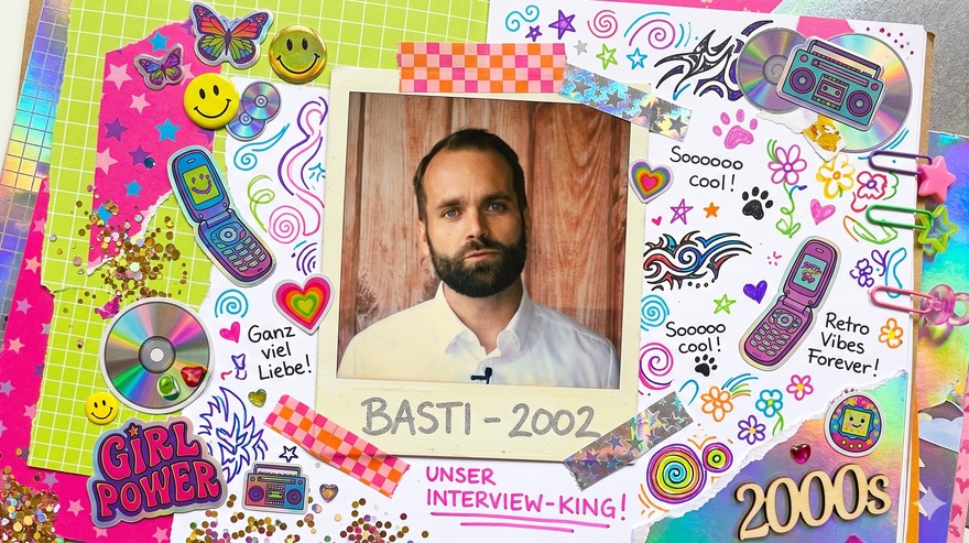 Foto als verspielte Scrapbook-Seite im Y2K-Stil mit Washi-Tape, Stickern und Doodles - Nano Banana