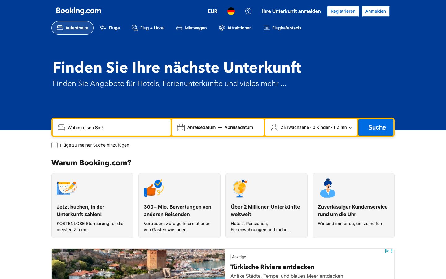 Booking.com - adaptive Benutzeroberfläche Adaptive UI 2026 - Booking.com passt Inhalte an den Besucher an